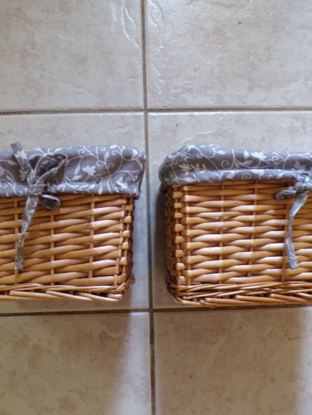 2 Woven Baskets with Cloth Liners Beautiful Decor Accent